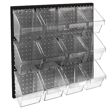 Azar Displays 12 Small Bucket Peg Wall Accessory Organizer Set 24''W x 24''H Pegboard Panel 700617-BLK